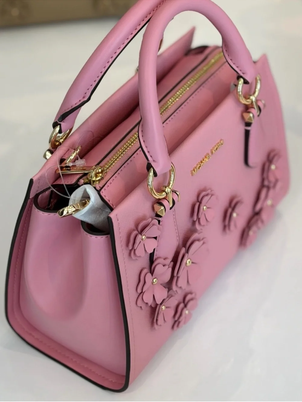 MICHAEL KORS Marilyn Small Floral Embellished Satchel Carnation